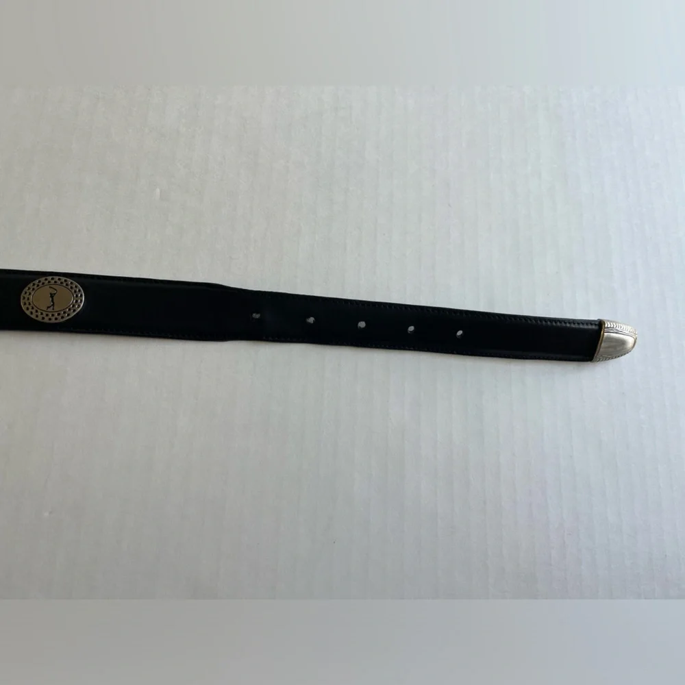 PGA TOUR Men’s Black Leather Silver Golf  Medallions Embellished Golf Belt
